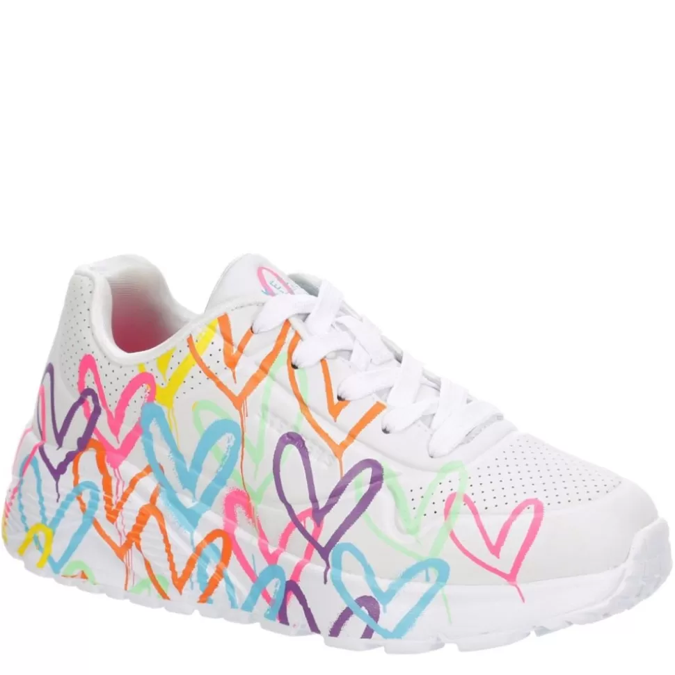 SKECHERS Casual Shoes^ Girls Little-Big Kid Uno Lite James Gold Crown Sneaker